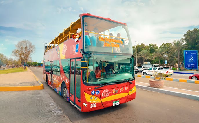 Open-top double-decker bus on Abu Dhabi City Sightseeing tour.