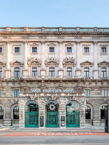 Welt Museum Vienna facade with ornate architecture, Vienna, Austria.
