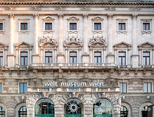 Welt Museum Vienna facade with ornate architecture, Vienna, Austria.
