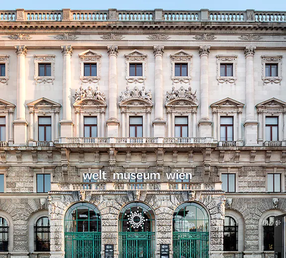 Welt Museum Vienna facade with ornate architecture, Vienna, Austria.