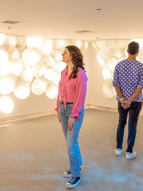 Guests viewing yeast cell exhibit at Guinness Storehouse.