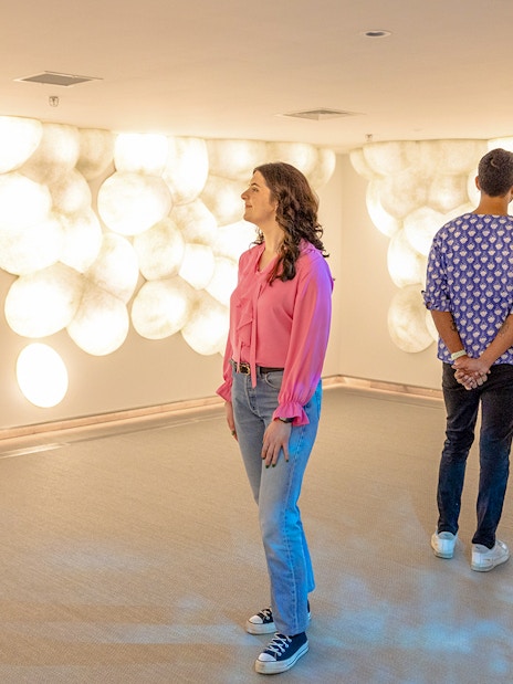 Guests viewing yeast cell exhibit at Guinness Storehouse.