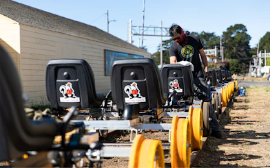 Rail bikes being prepared for a ride in San Francisco.