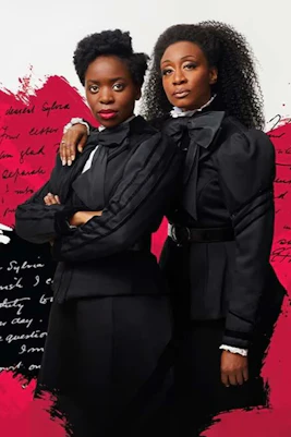 Sylvia musical poster at The Old Vic featuring two performers in black attire.