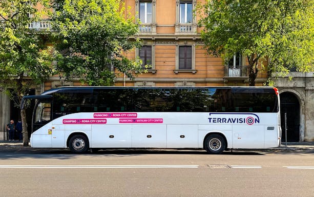 Terravision bus parked in Rome for Fiumicino Airport transfer.