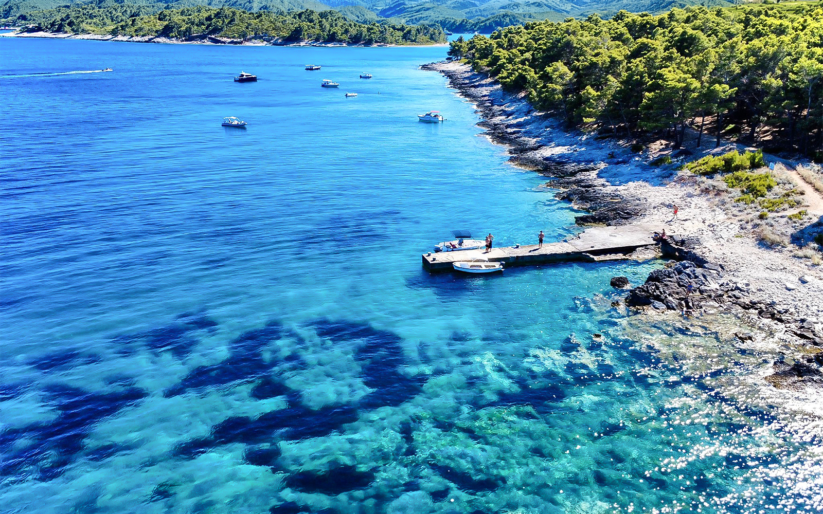 Snorkeling and swimming at a secluded beach in Korčula, Dubrovnik with clear blue waters.