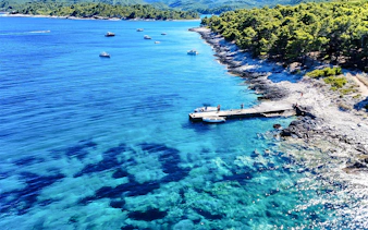 Snorkeling and swimming at a secluded beach in Korčula, Dubrovnik with clear blue waters.