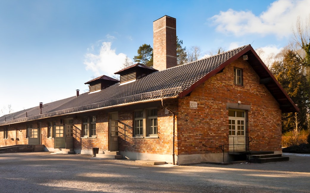 Dachau Concentration Camp building exterior on guided tour from Munich.