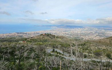 View of Naples and coastline from Mount Vesuvius on guided e-bike tour from Sorrento.