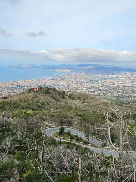 View of Naples and coastline from Mount Vesuvius on guided e-bike tour from Sorrento.