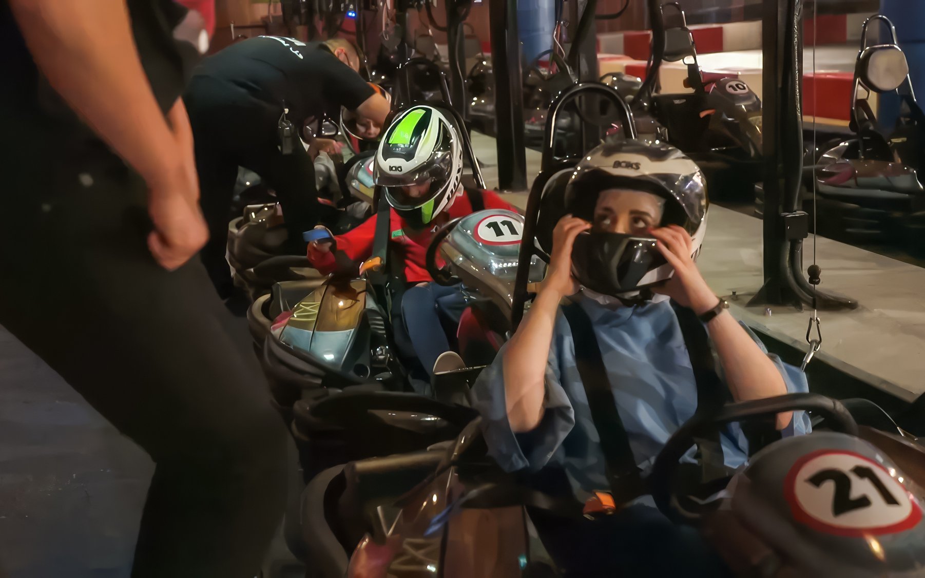 Riders preparing for ANGRY BIRDS GO kart race at Angry Birds World Theme Park.