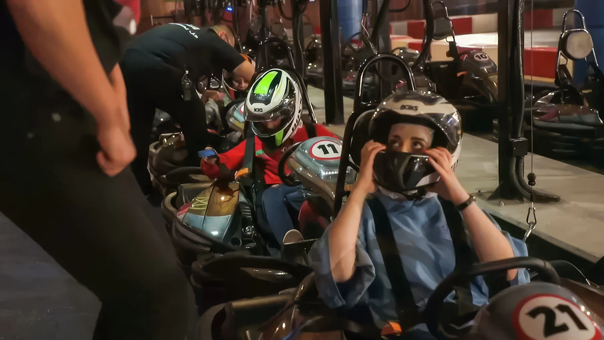 Riders preparing for ANGRY BIRDS GO kart race at Angry Birds World Theme Park.