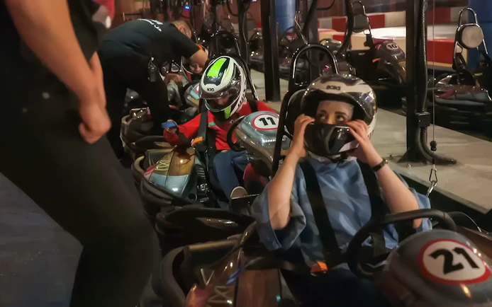 Riders preparing for ANGRY BIRDS GO kart race at Angry Birds World Theme Park.