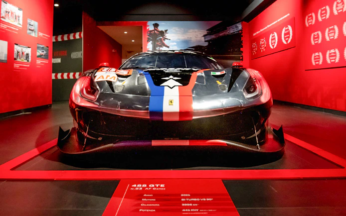 Ferrari 488 GTE AF Corse on display at Ferrari Museum, Maranello.