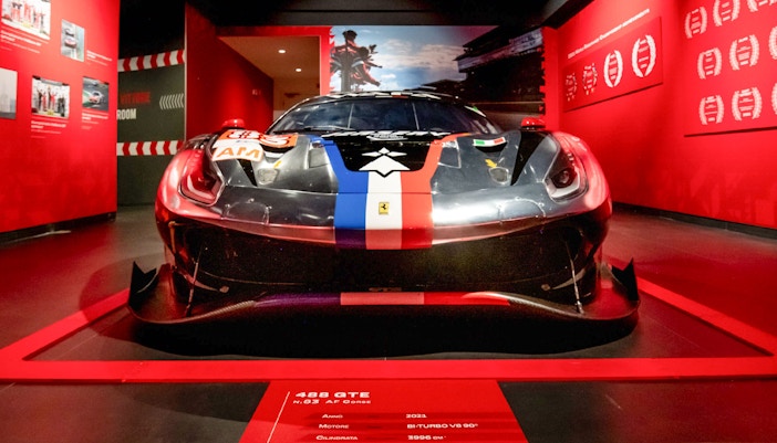 Ferrari 488 GTE AF Corse on display at Ferrari Museum, Maranello.