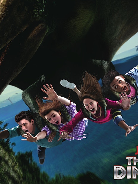Riders on The Flying Dinosaur roller coaster at Jurassic Park USJ.