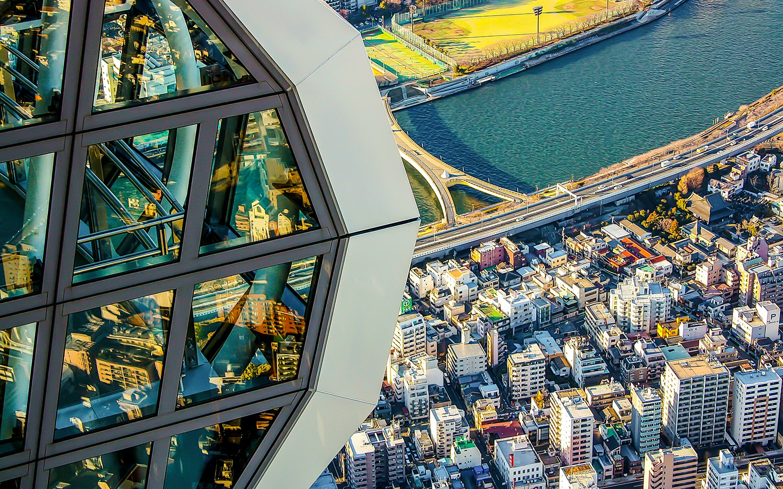 Tokyo skyline view from Skytree, featuring iconic landmarks and bustling cityscape.