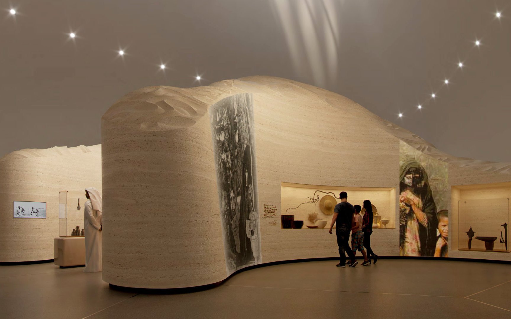 Visitors exploring exhibits at Zayed National Museum, Abu Dhabi.