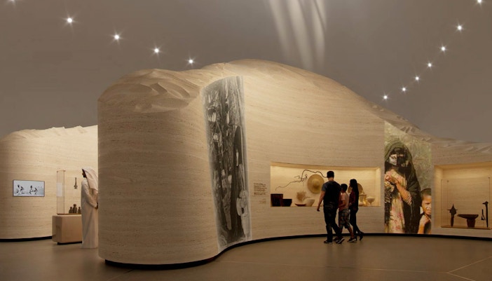 Visitors exploring exhibits at Zayed National Museum, Abu Dhabi.