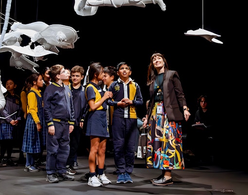 School children observing art installation at National Gallery of Victoria.