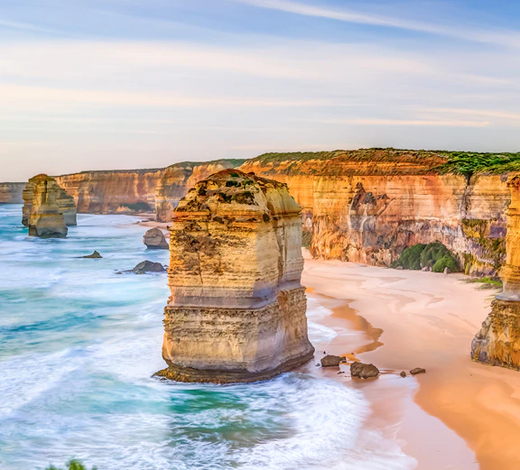 Twelve Apostles rock formations along the Great Ocean Road, Melbourne, Australia.