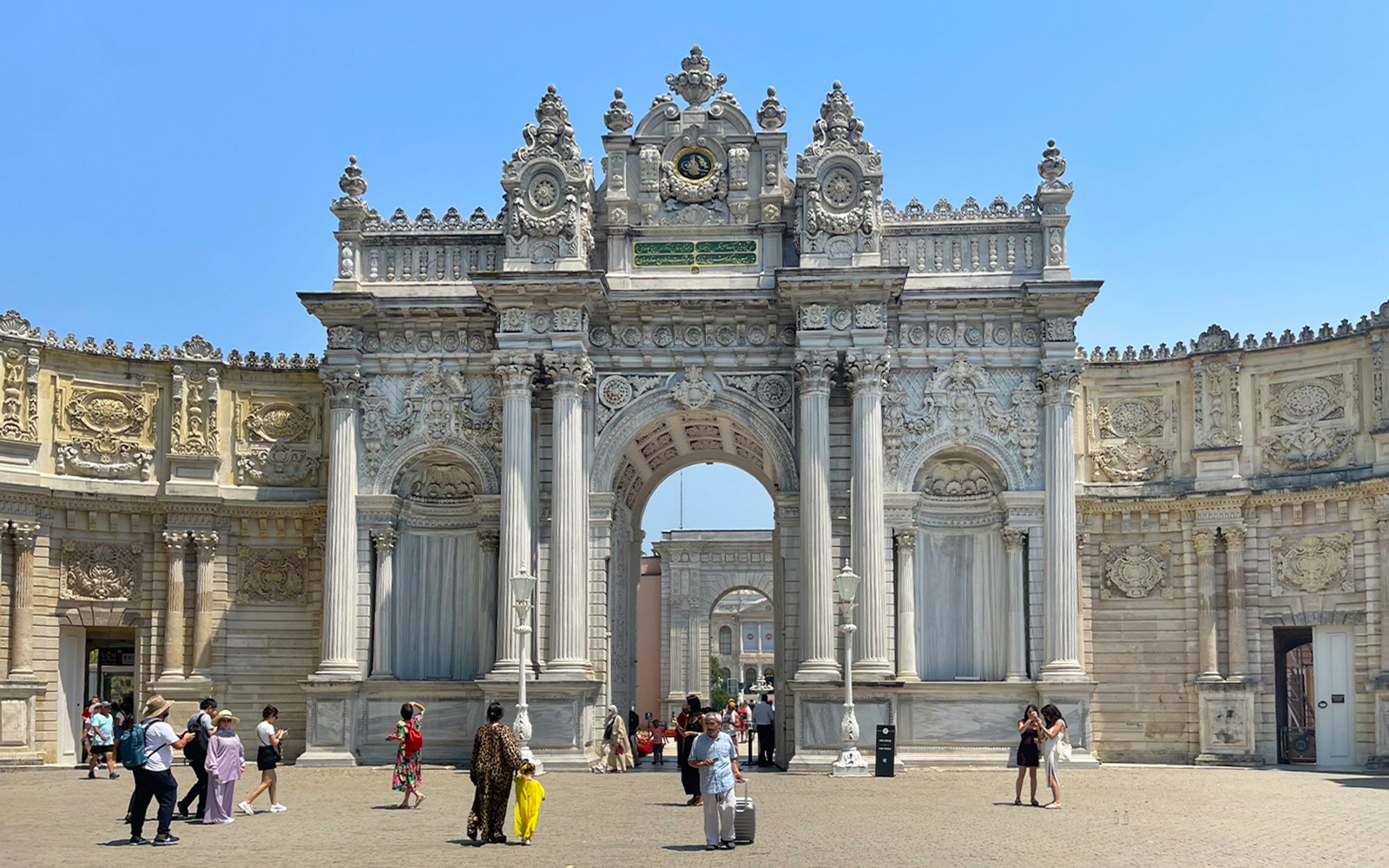 Entrance of Dolmabahçe Palace with ornate exterior, Istanbul.