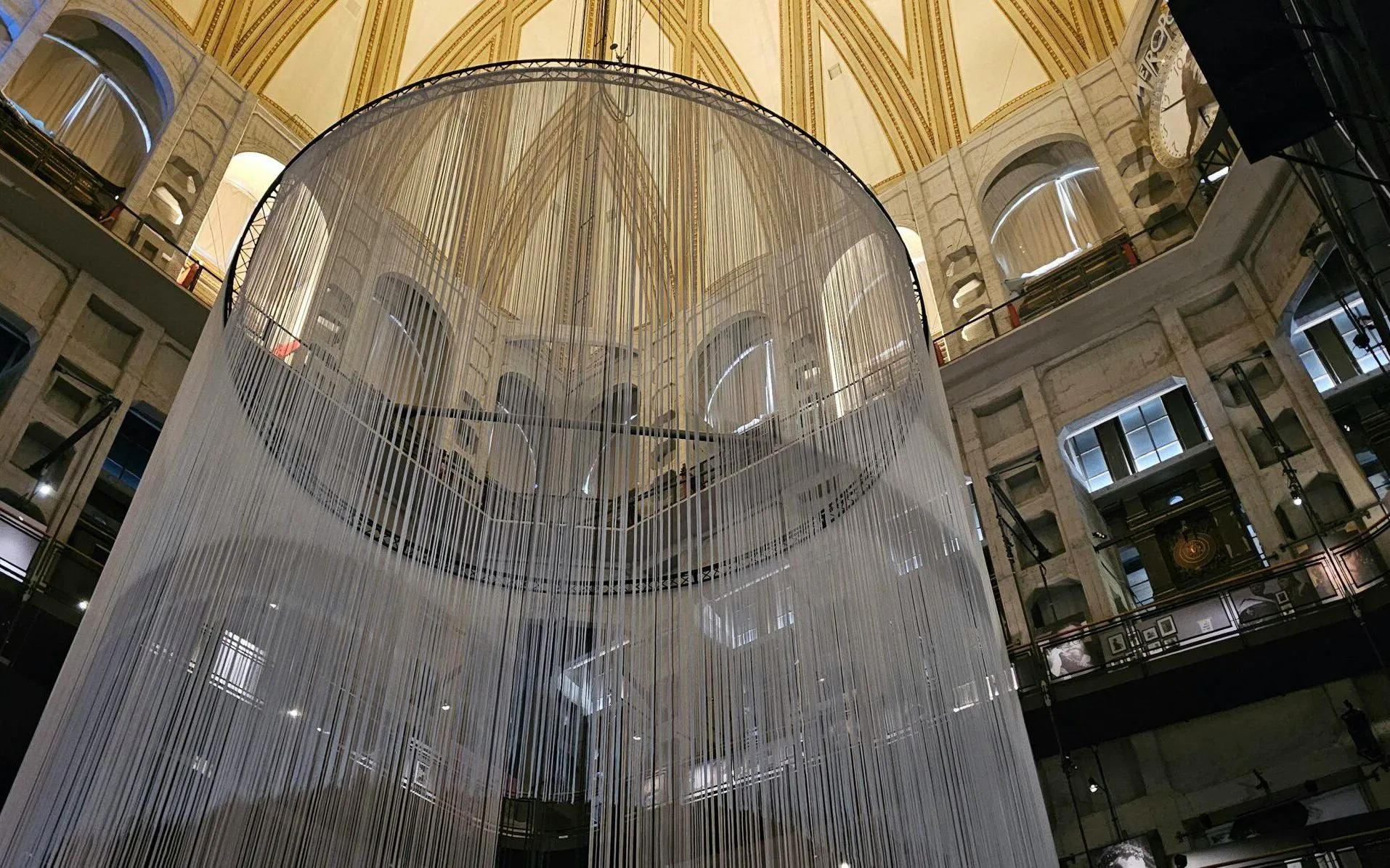 Interior view of the National Museum of Cinema in Turin with architectural details and hanging installation.