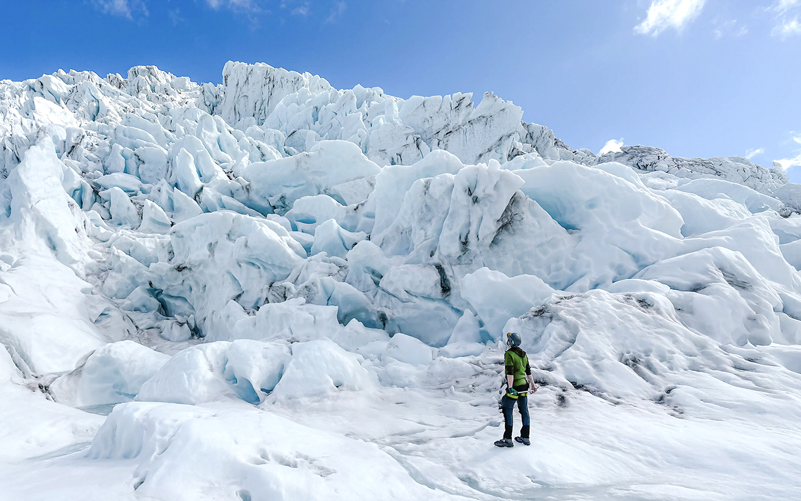 Guest exploring Vatnajökull Glacier during advanced expedition in Iceland.