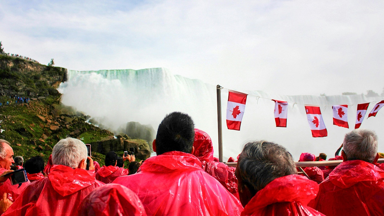 woman wearing a poncho at niagara falls