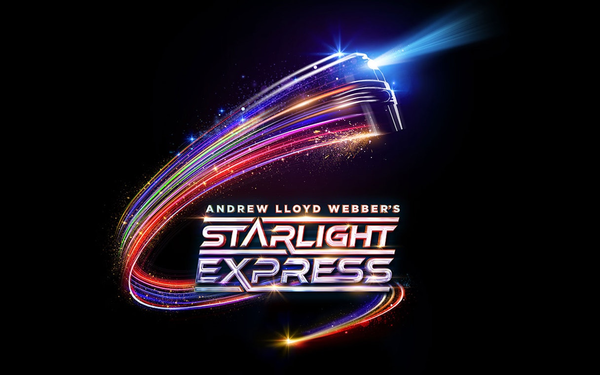 Starlight Express logo with colorful light trails and train silhouette