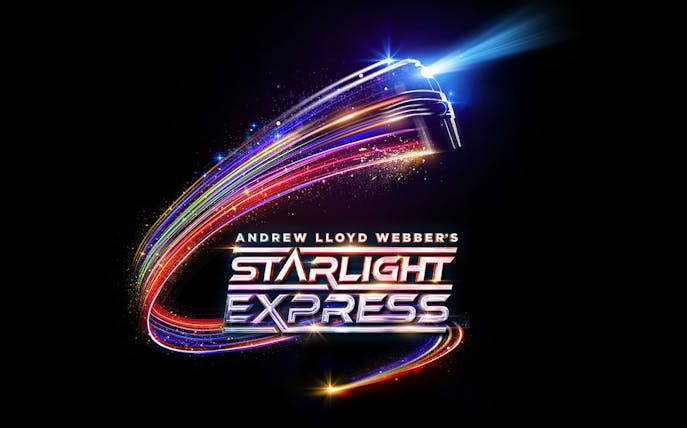 Starlight Express logo with colorful light trails and train silhouette