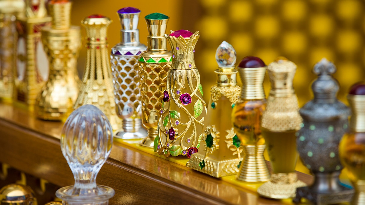 Decorative perfume bottles at Al Shindagha Museum, Dubai.