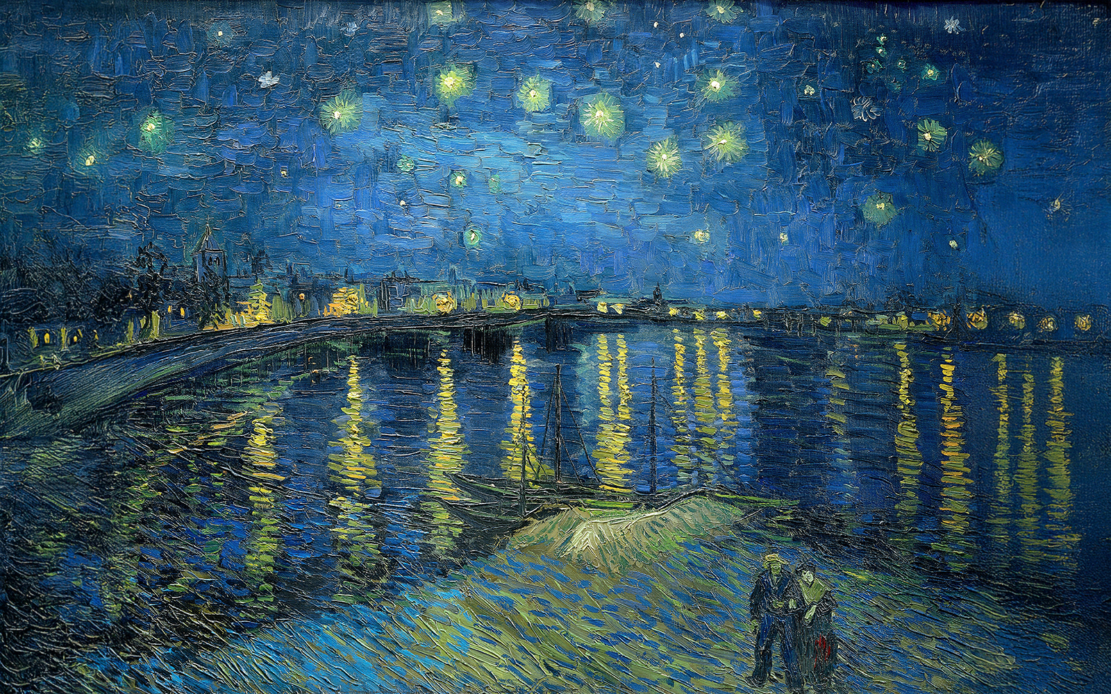 Vincent van Gogh's Starry Night Over the Rhone (1888) famous landscape painting