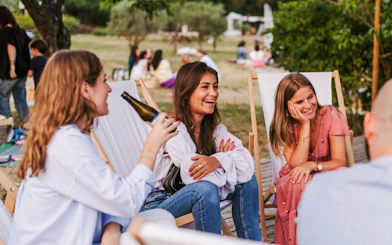 People enjoying a gathering during Lavender Tours in Terre Ugo, Provence.