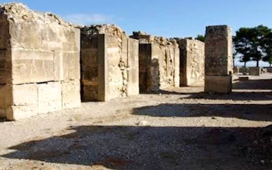 Ancient stone ruins at Phaistos Palace, Minoan site, Santorini.