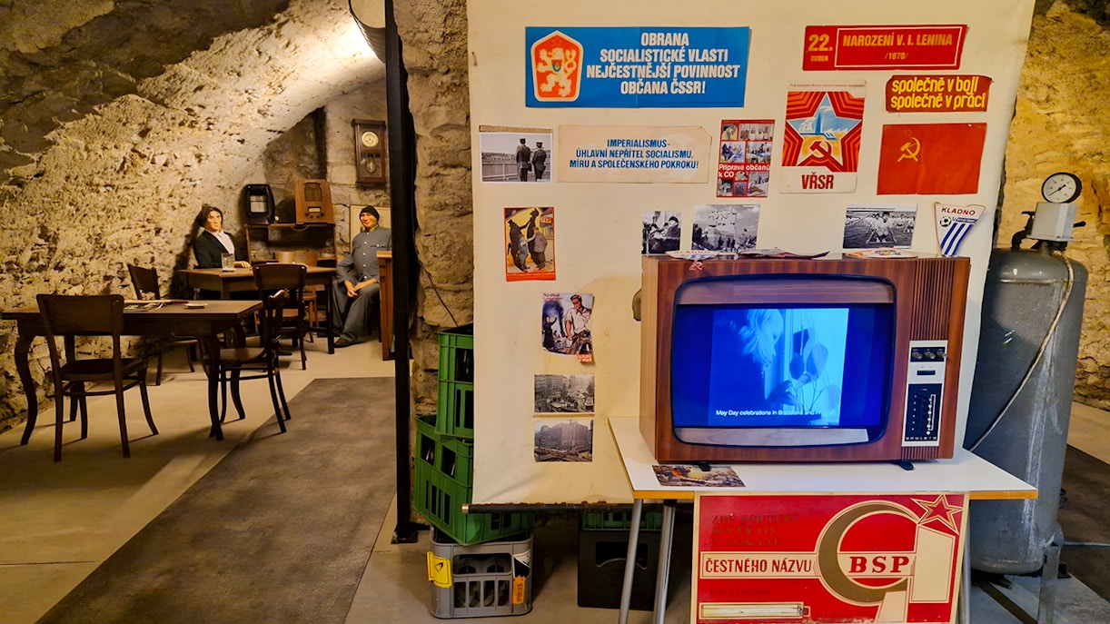 13th-century cellars at Prague Beer Museum, showcasing historical brewing artifacts.