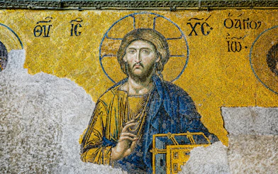 Mosaic of Christ Pantocrator in Hagia Sophia, Istanbul.