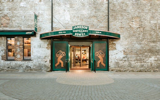 Jameson Distillery Bow St. entrance in Dublin with visitors entering for a guided tour.