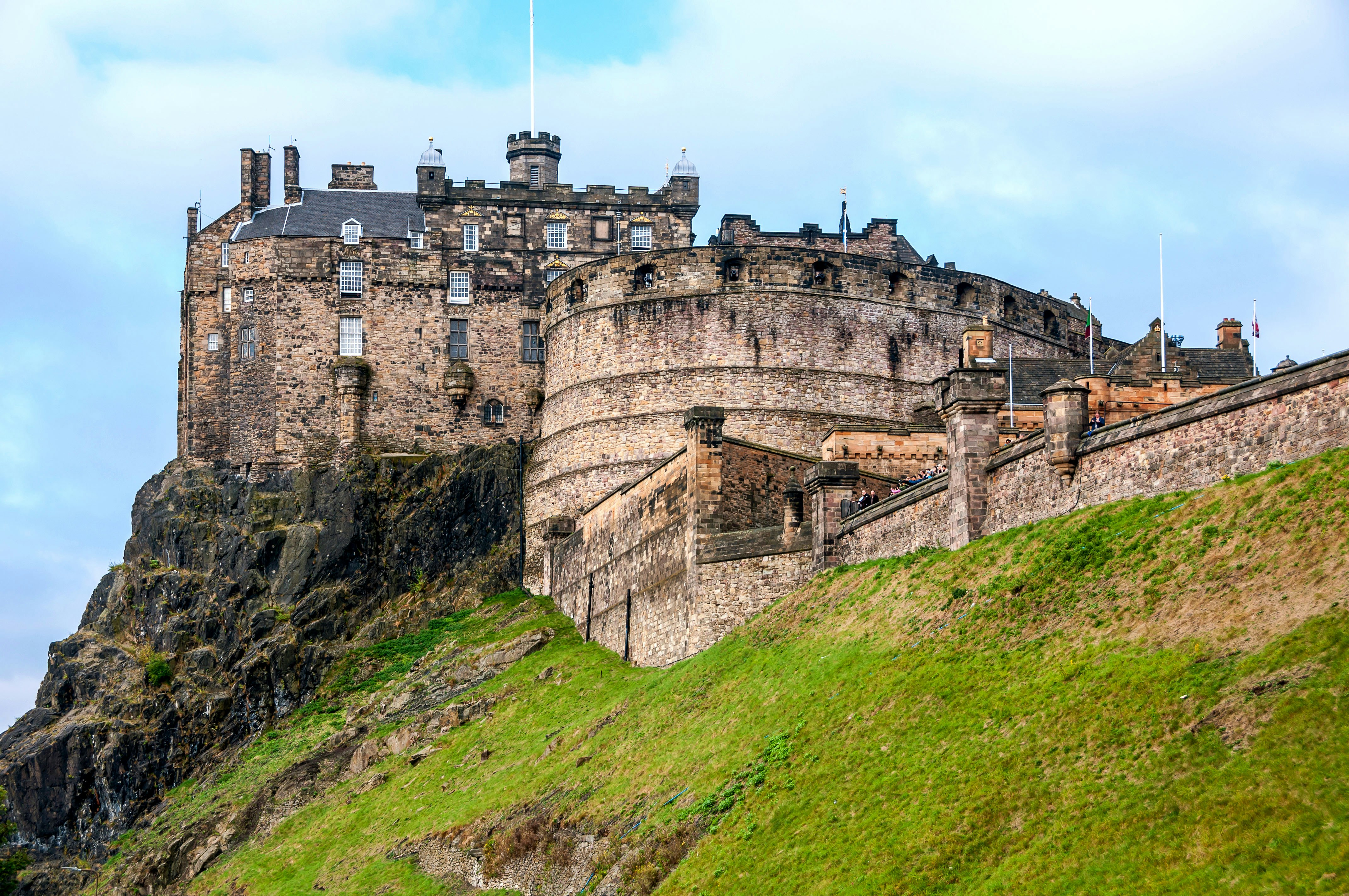 David's Tower at Edinburgh Castle on a rocky hilltop, Scotland.