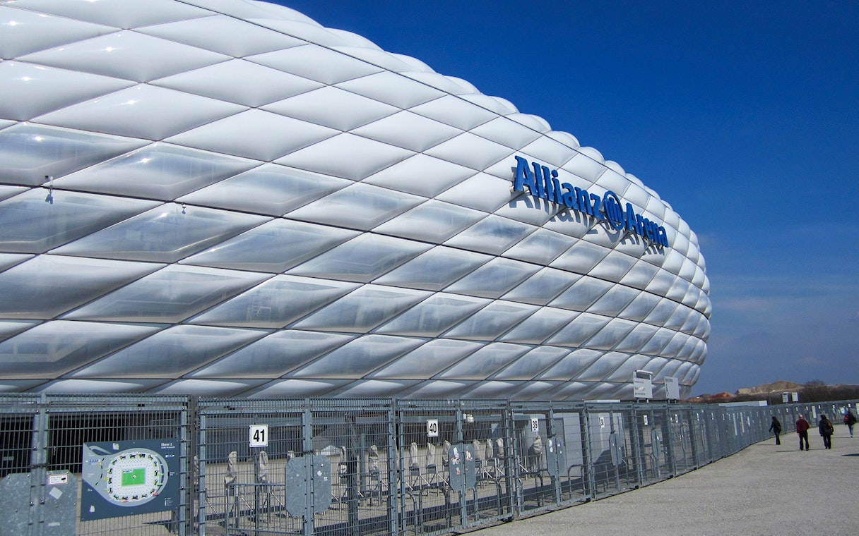 Allianz Arena exterior in Munich, part of the City Tour and FC Bayern Munich Soccer Arena Tour.