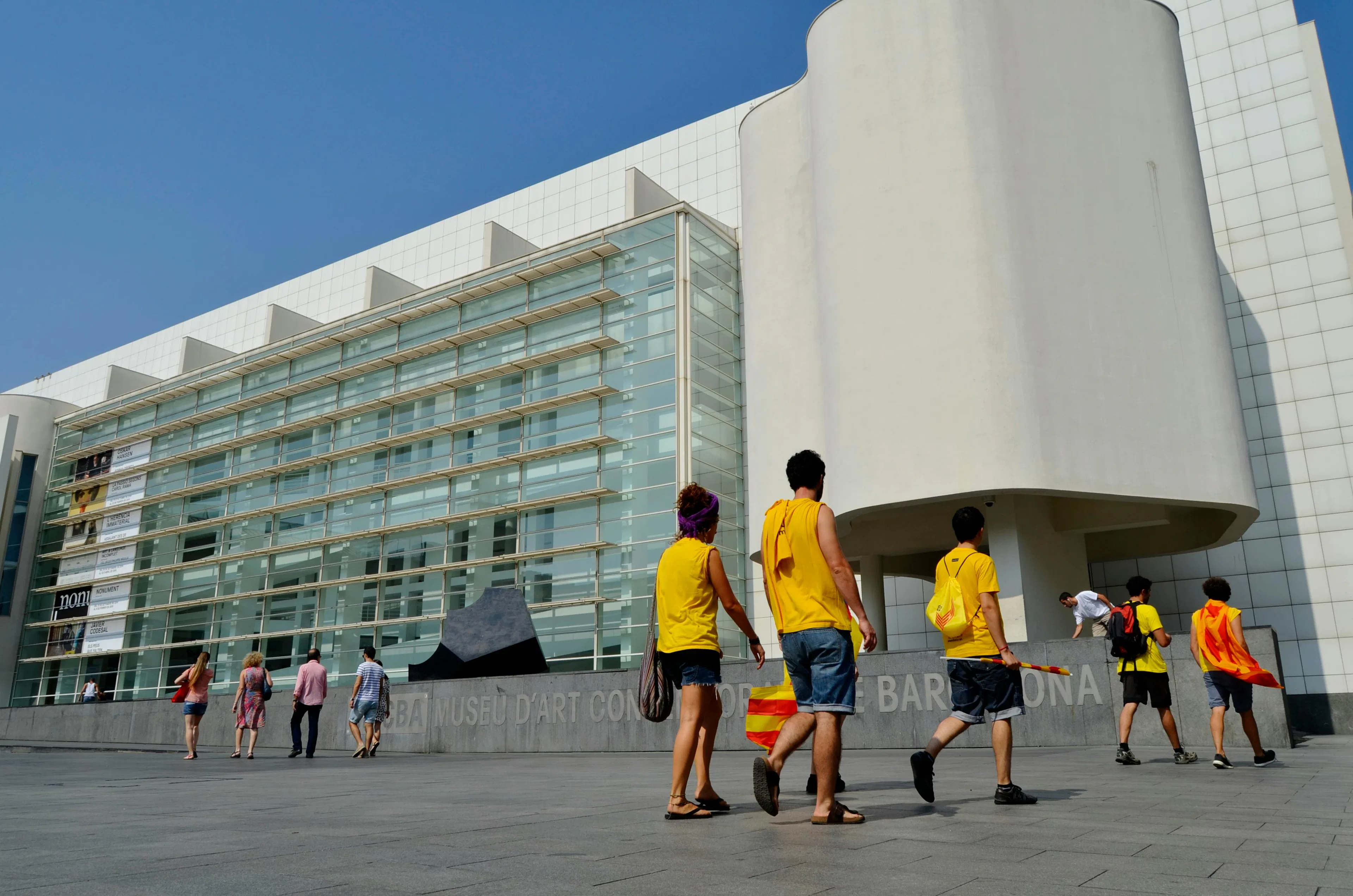Tourists gather outside the Barcelona Museum of Contemporary Art (MACBA) in Spain.