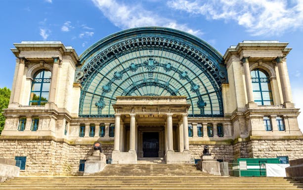 Grand entrance of the Cinquantenaire Palace in Brussels, Belgium.
