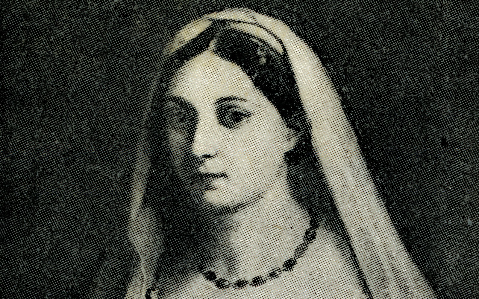 The delicate halftone print captures 'Woman with a Veil' by Raphael, a piece from the esteemed collection housed within the Uffizi Gallery