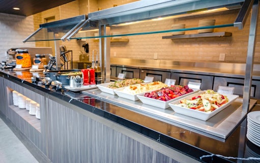 Buffet selection at Plaza Premium Lounge, Terminal 1, Toronto Pearson Airport.