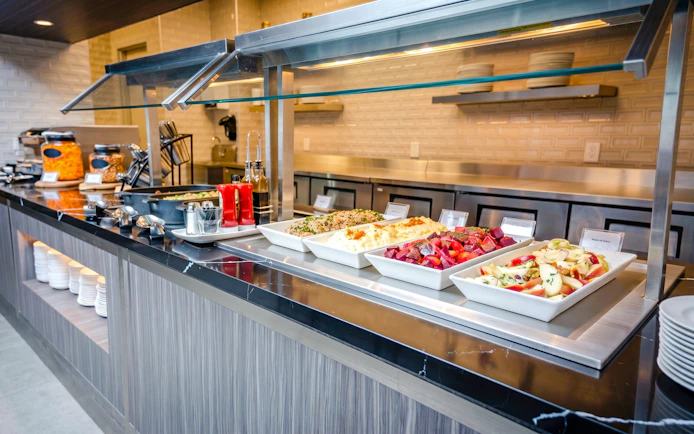 Buffet selection at Plaza Premium Lounge, Terminal 1, Toronto Pearson Airport.