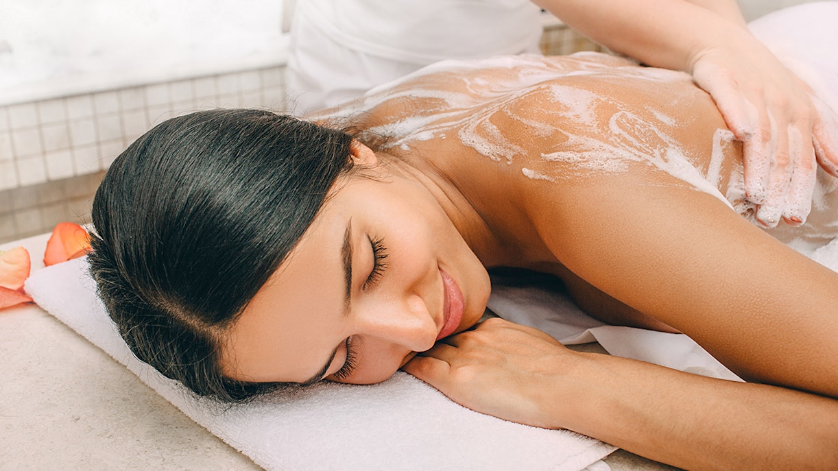 Woman relaxed in a hammam