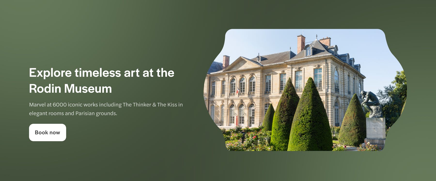 Rodin Museum garden with The Thinker sculpture and historic building in Paris.