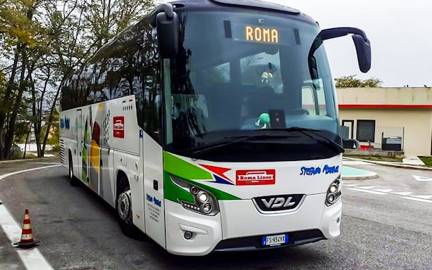 Roma Linee bus at Rome Fiumicino Airport for Tiburtina route.