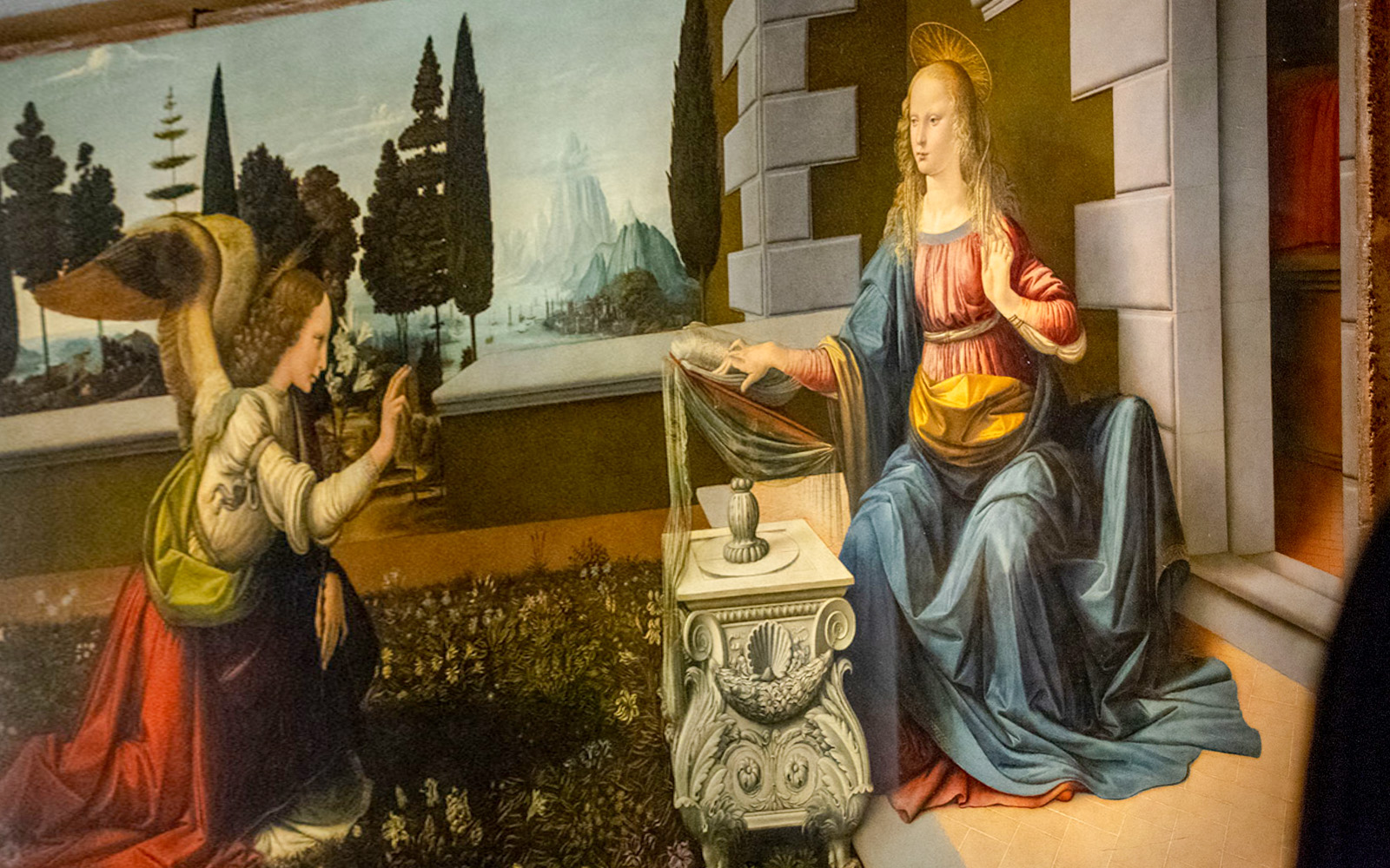 Angel Gabriel and Mary in "The Annunciation" painting at Accademia Art Gallery, Florence.