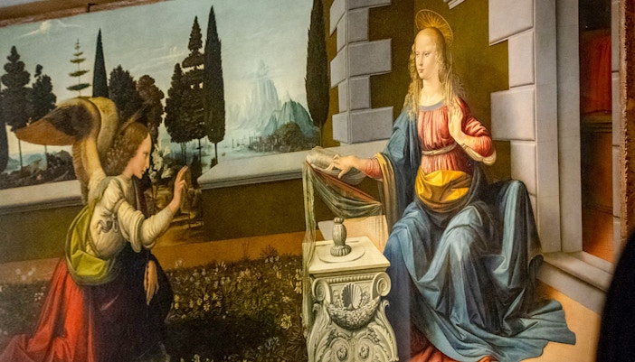 Angel Gabriel and Mary in "The Annunciation" painting at Accademia Art Gallery, Florence.